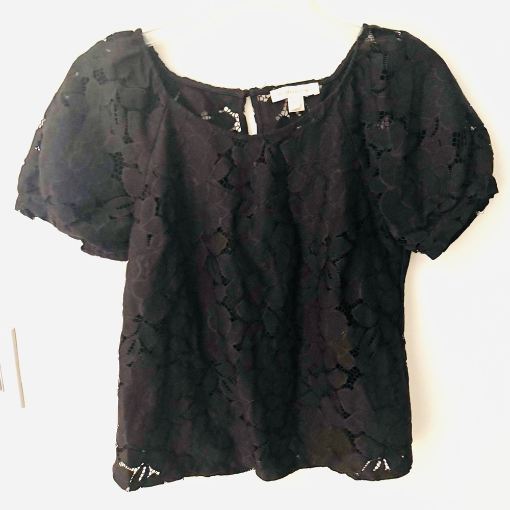 Adorable layered black lace top blouse puff sleeves Boho Y2K Regencycore cottage